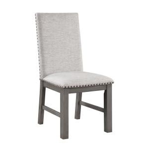 Gray Wood Upholstered Nailhead Dining Chair