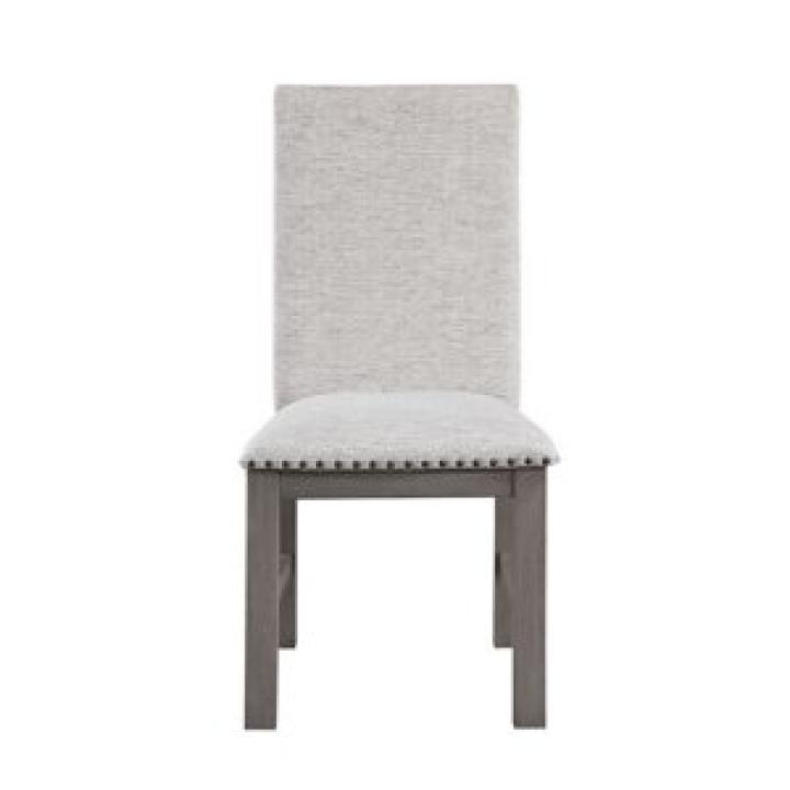 Gray Wood Upholstered Nailhead Dining Chair