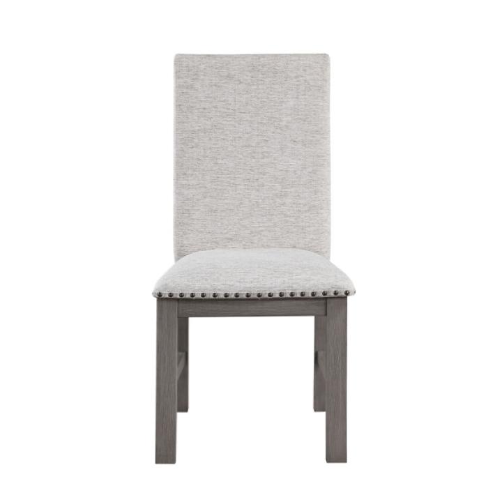Gray Wood Upholstered Nailhead Dining Chair