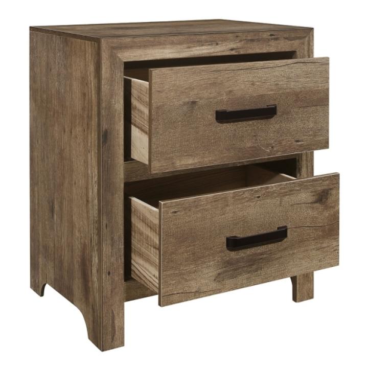Weathered Pine Wood Planks 2-Drawer Nightstand