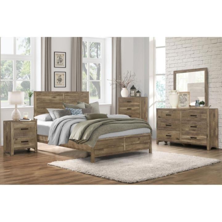 Weathered Pine Wood Planks 2-Drawer Nightstand