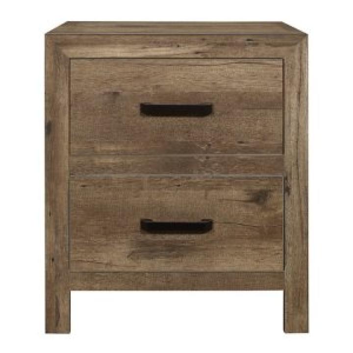 Weathered Pine Wood Planks 2-Drawer Nightstand