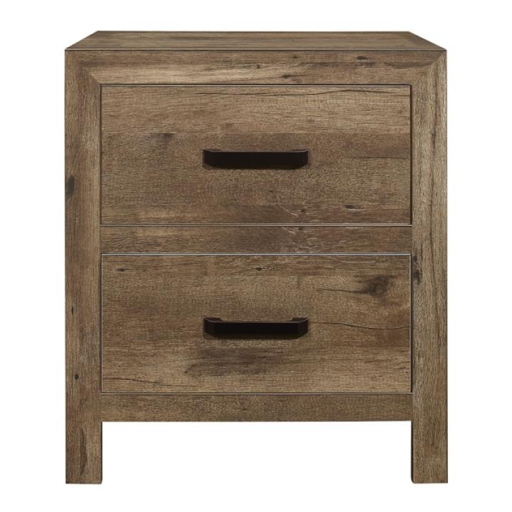 Weathered Pine Wood Planks 2-Drawer Nightstand