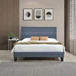 Dark Gray Plush Linen Queen Platform Bed