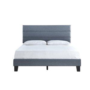Dark Gray Plush Linen Queen Platform Bed