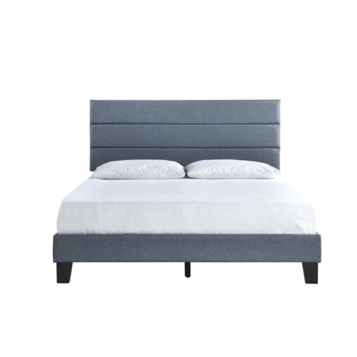 Dark Gray Plush Linen Queen Platform Bed