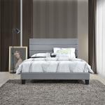 Gray Plush Linen Queen Platform Bed