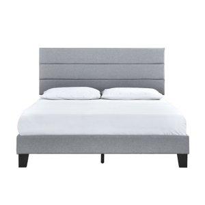 Gray Plush Linen Queen Platform Bed