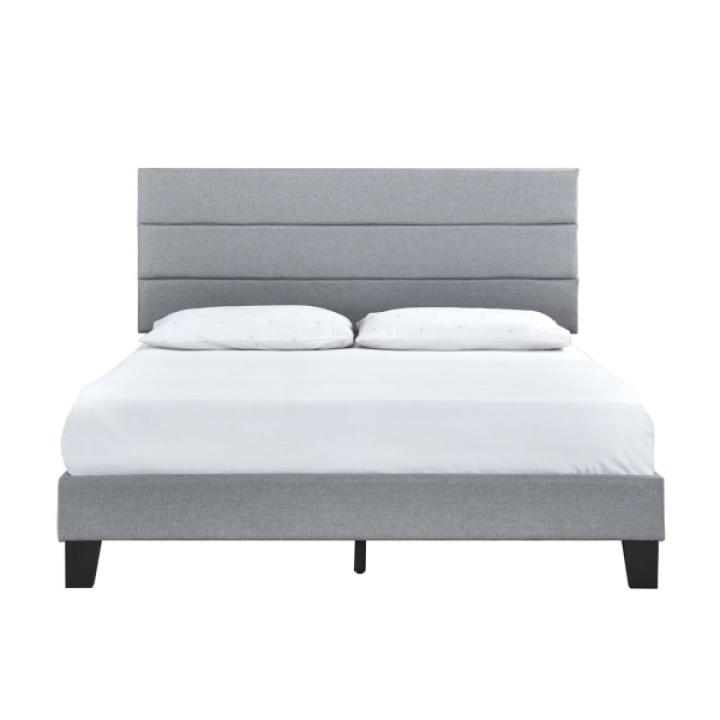 Gray Plush Linen Queen Platform Bed