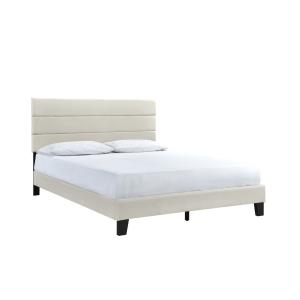 Beige Plush Linen Queen Platform Bed
