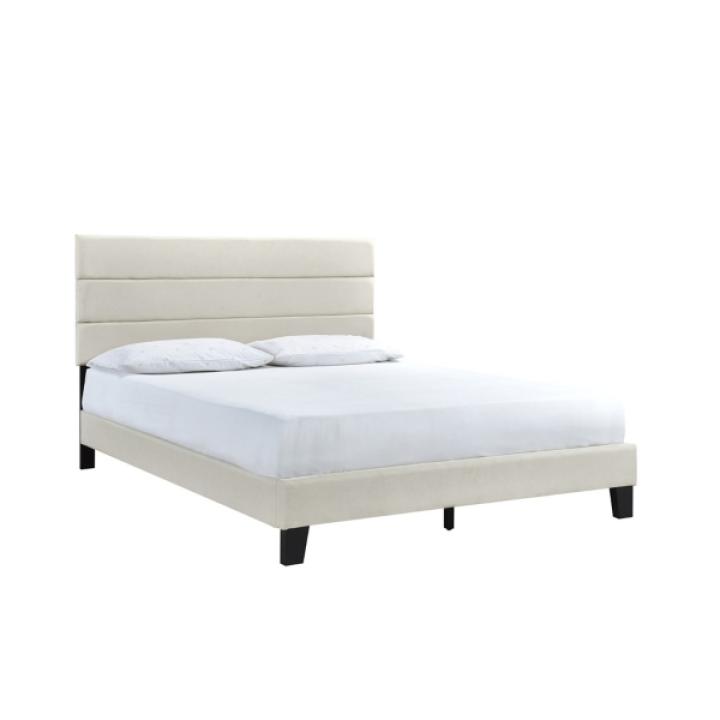 Beige Plush Linen Queen Platform Bed
