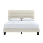 Beige Plush Linen Queen Platform Bed