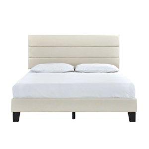 Beige Plush Linen Queen Platform Bed