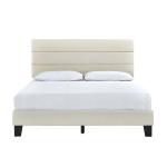 Beige Plush Linen Queen Platform Bed