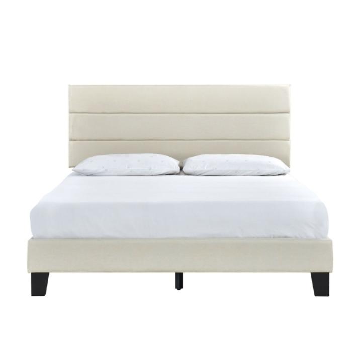 Beige Plush Linen Queen Platform Bed
