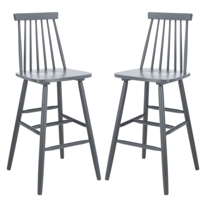 Gray Wood Scandinavian Bar Stools, Set of 2