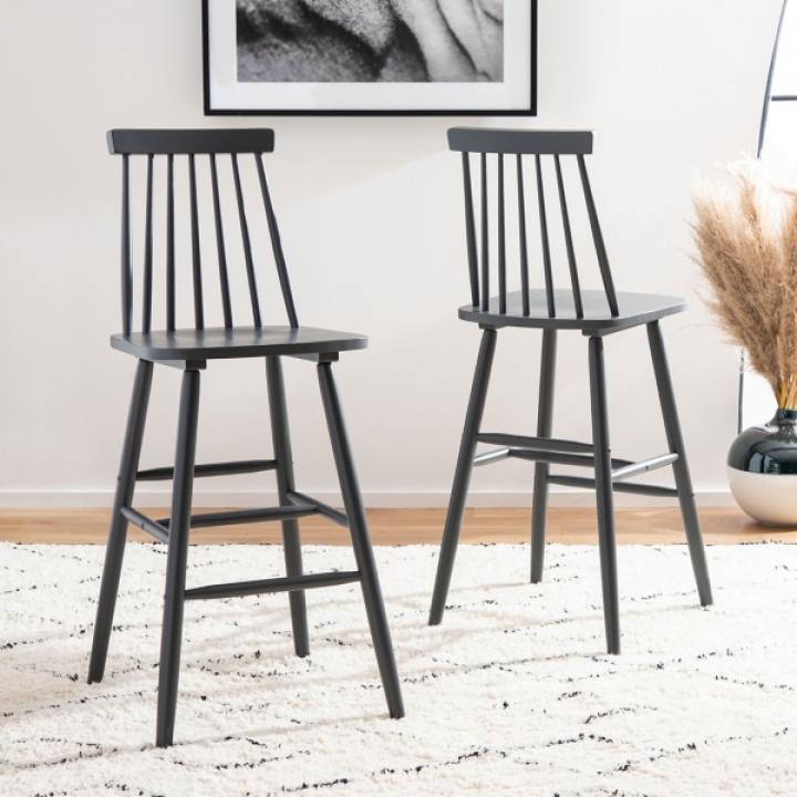 Gray Wood Scandinavian Bar Stools, Set of 2