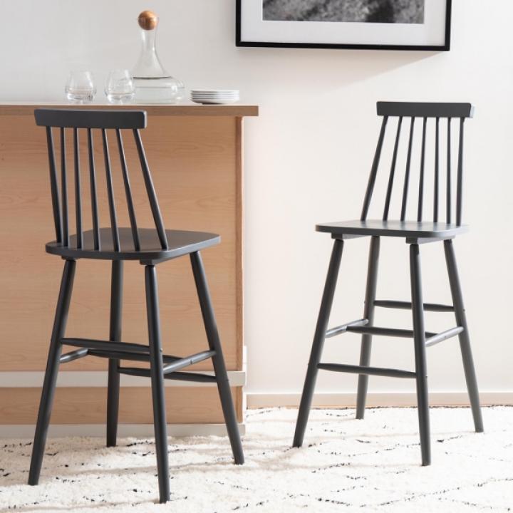 Gray Wood Scandinavian Bar Stools, Set of 2