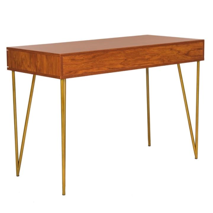 Natural Wood and Gold Mid-Century Desk