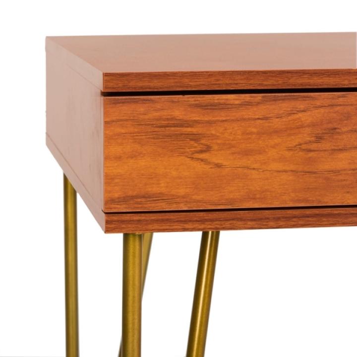 Natural Wood and Gold Mid-Century Desk