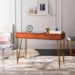 Natural Wood and Gold Mid-Century Desk