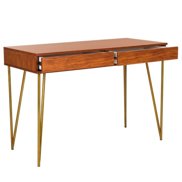 Natural Wood and Gold Mid-Century Desk