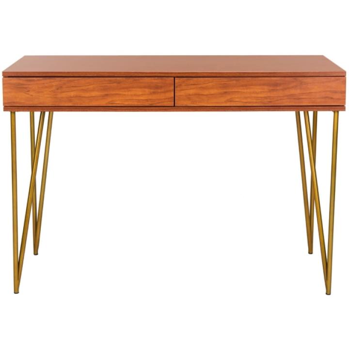 Natural Wood and Gold Mid-Century Desk