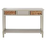 Gray Pine Wood Rattan Drawer Console Table