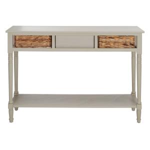 Gray Pine Wood Rattan Drawer Console Table