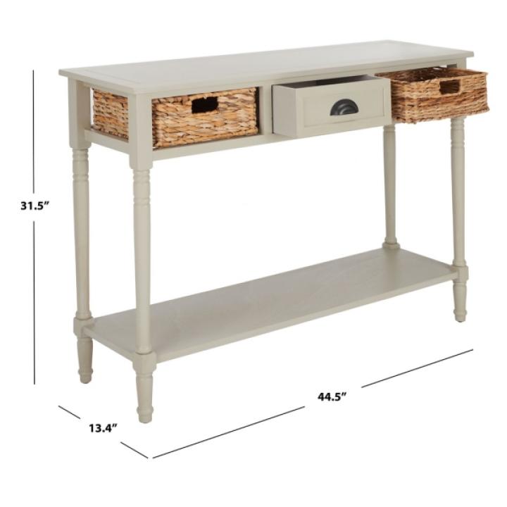Gray Pine Wood Rattan Drawer Console Table