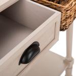 Gray Pine Wood Rattan Drawer Console Table