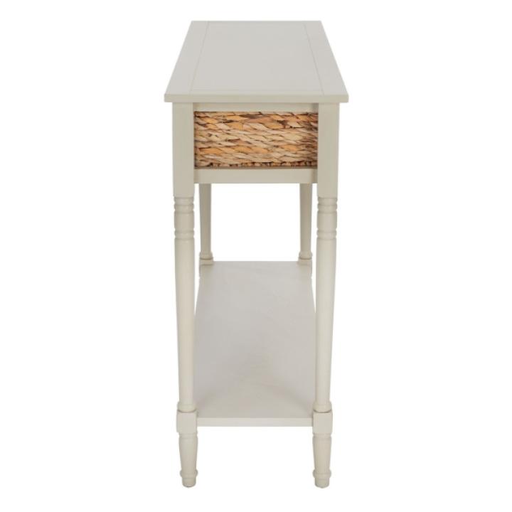 Gray Pine Wood Rattan Drawer Console Table