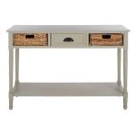 Gray Pine Wood Rattan Drawer Console Table