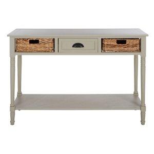 Gray Pine Wood Rattan Drawer Console Table