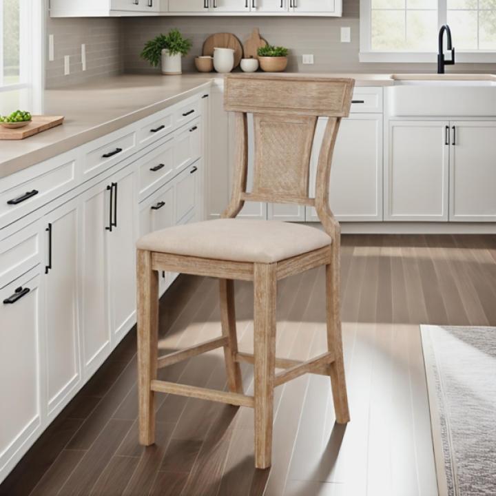 Duncan Upholstered Natural Wood Counter Stool