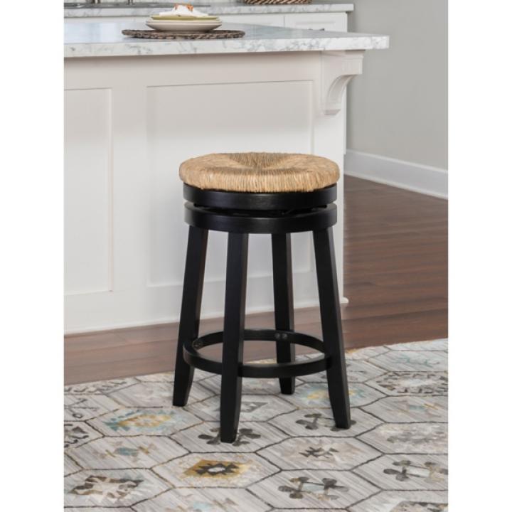 Maya Seagrass Black Swivel Counter Stool