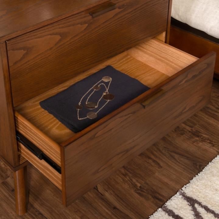 Hudson Walnut Brown Wood 2-Drawer Nightstand
