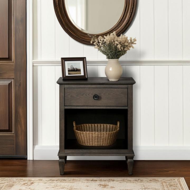 French Brown Wood Victoria Nightstand