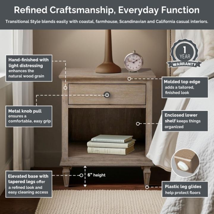 French Gray Wood Victoria Nightstand