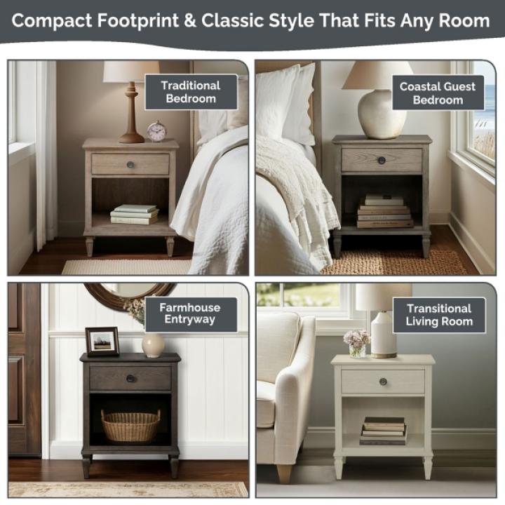 French Gray Wood Victoria Nightstand