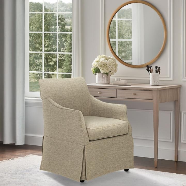 Tan London Skirted Dining Chair with Casters