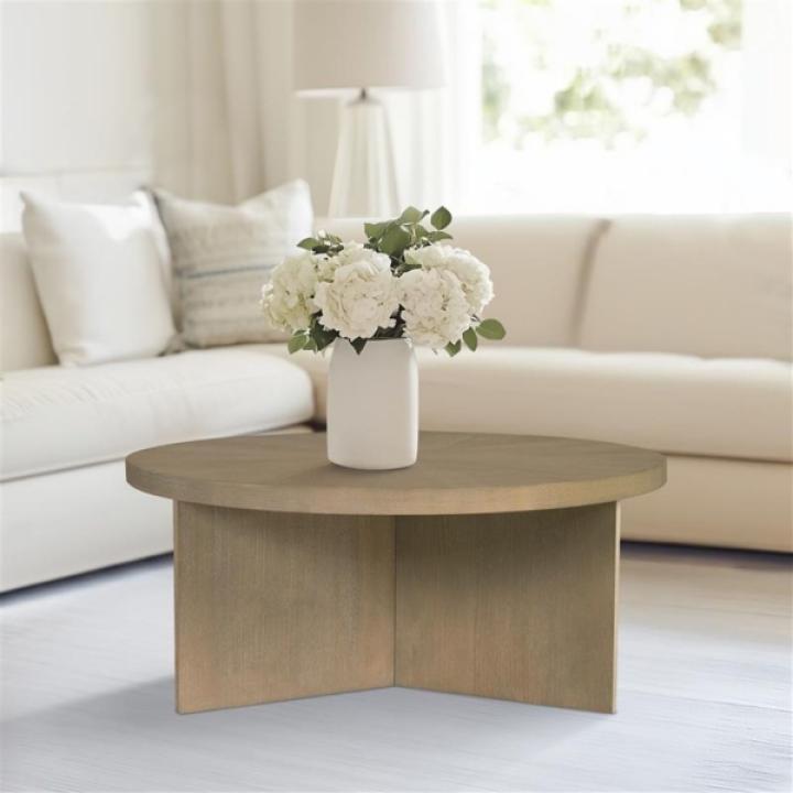 Sadie Graywash Wood Round Coffee Table