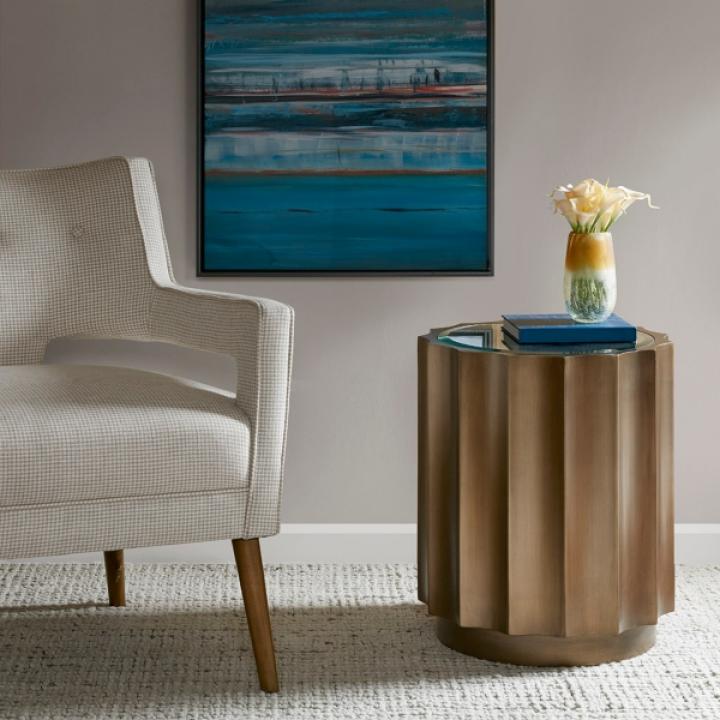 Ortega Round Wood Accent Table with Glass Top