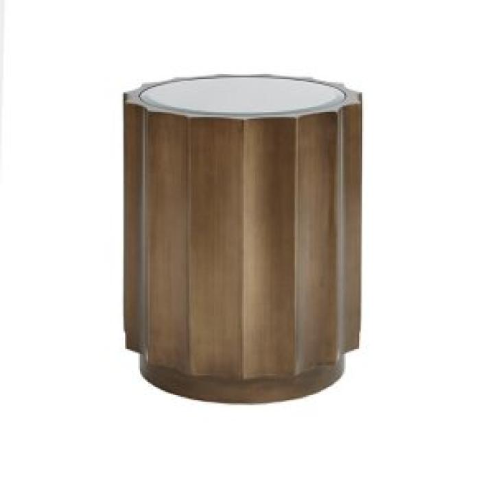 Ortega Round Wood Accent Table with Glass Top