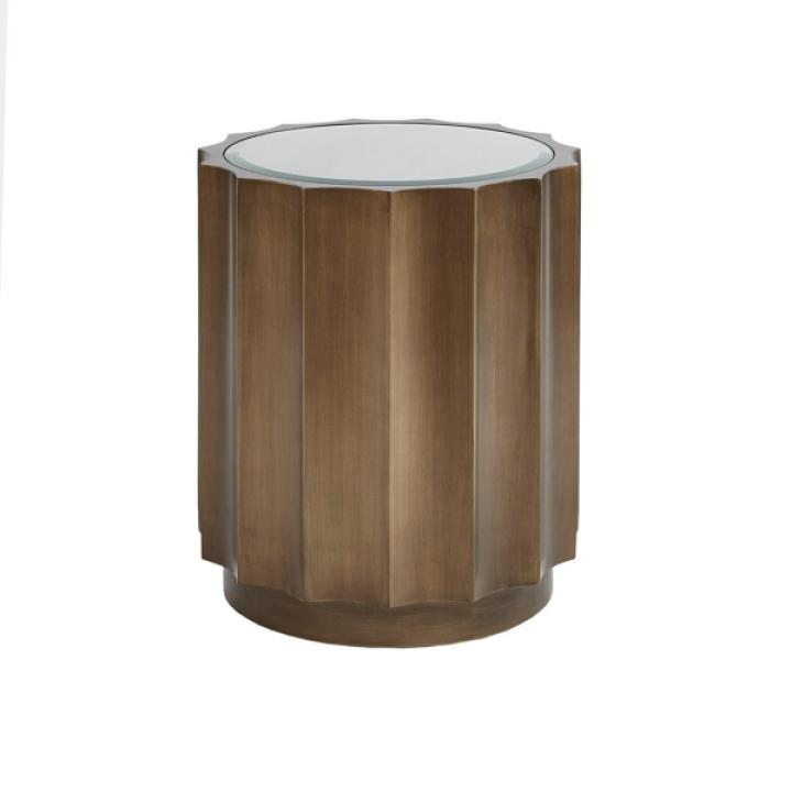 Ortega Round Wood Accent Table with Glass Top