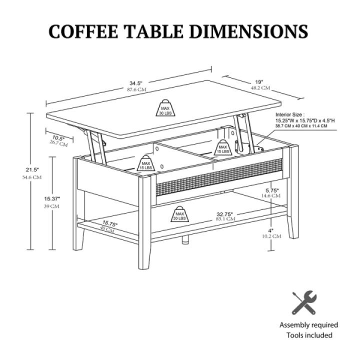 Lennox Natural Rattan Lift-Top Coffee Table