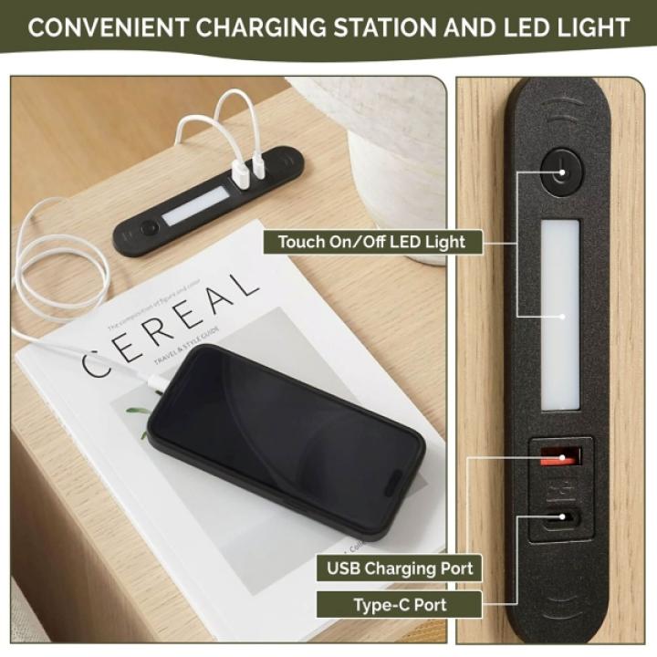 Lennox Natural Rattan Charging End Table