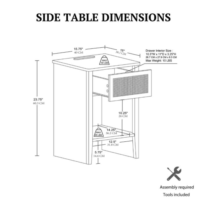 Lennox Natural Rattan Charging End Table