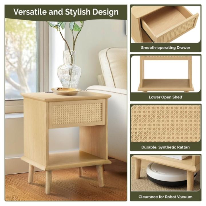 Teagan Natural Rattan Charging End Table