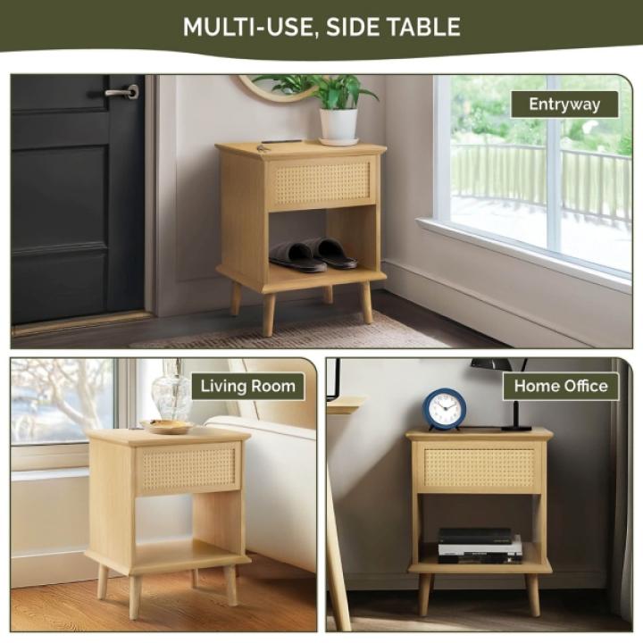 Teagan Natural Rattan Charging End Table